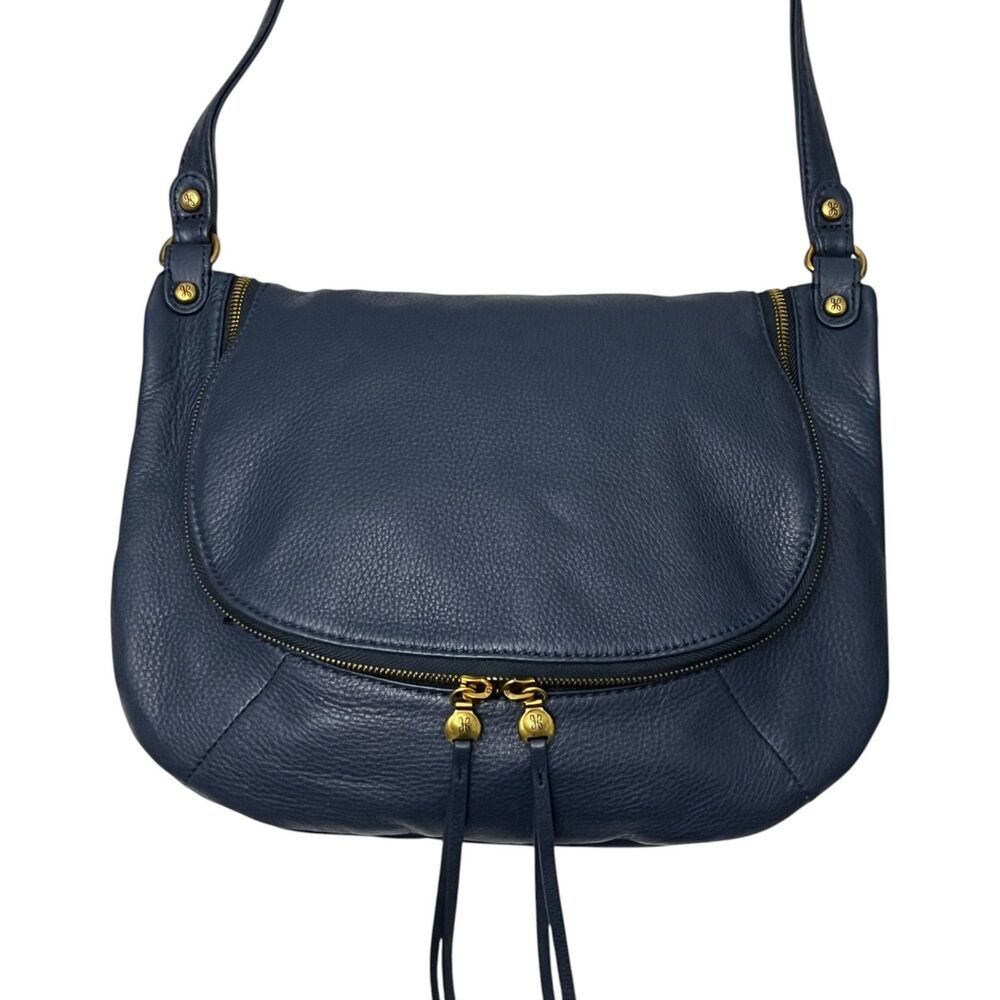 HOBO Fern Medium Shoulder Bag Navy Pebbled Leather Brass Hardware Slouchy - Picture 2 of 13